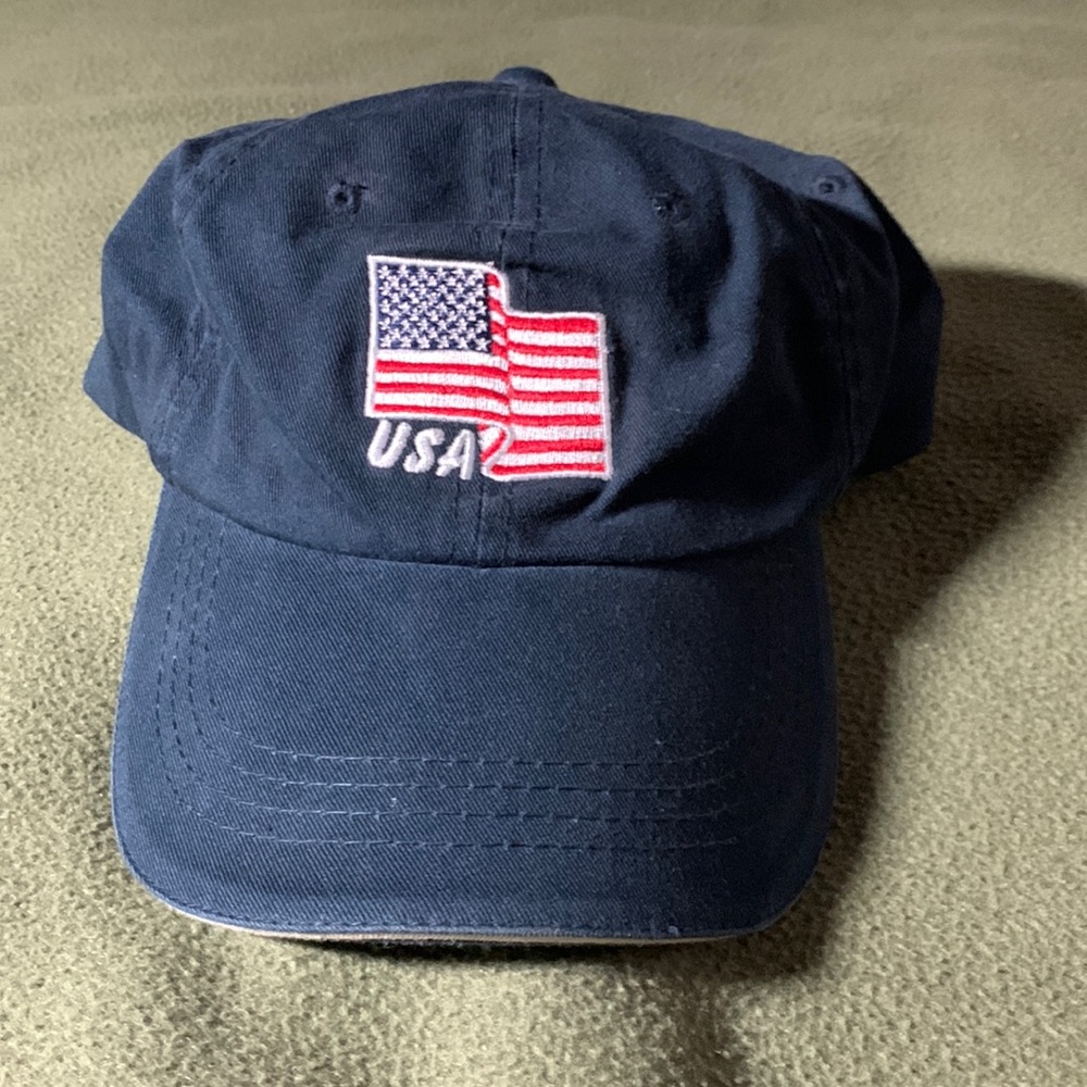 Dorfman Pacific Headware blue USA flag hat.  Adjustable strap.